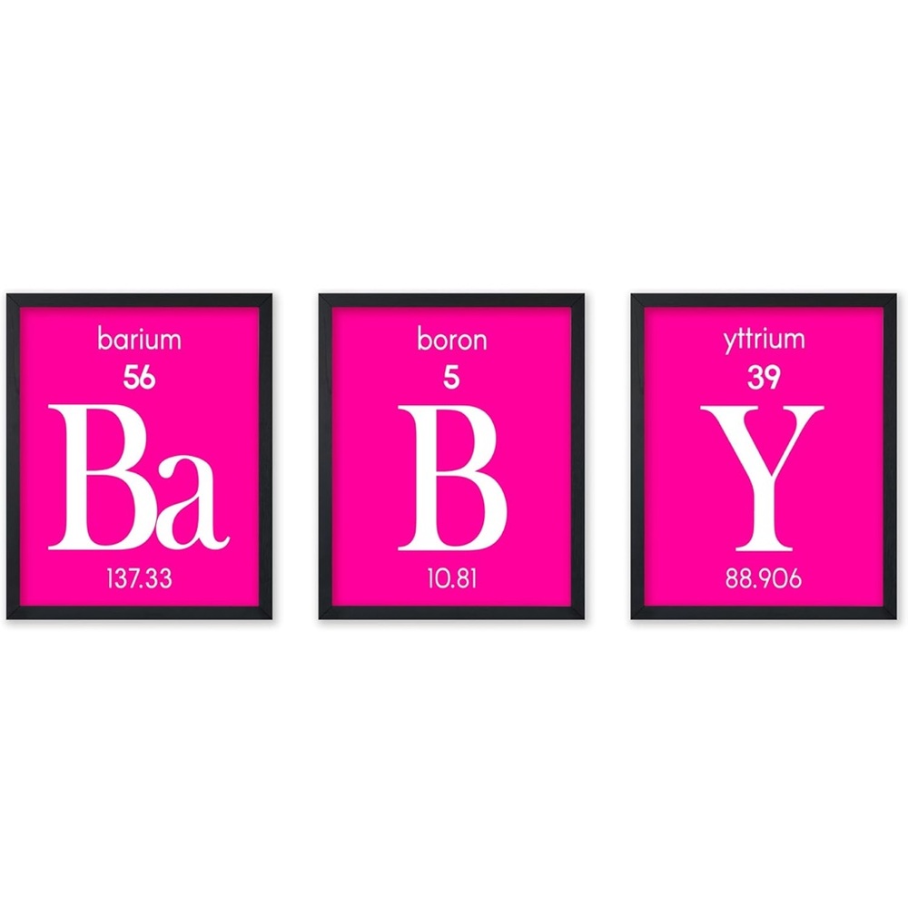 NWT 3 Piece Baby Poster Periodic Table Of Elements Pink Pop Art - 8x10 UNFRAMED